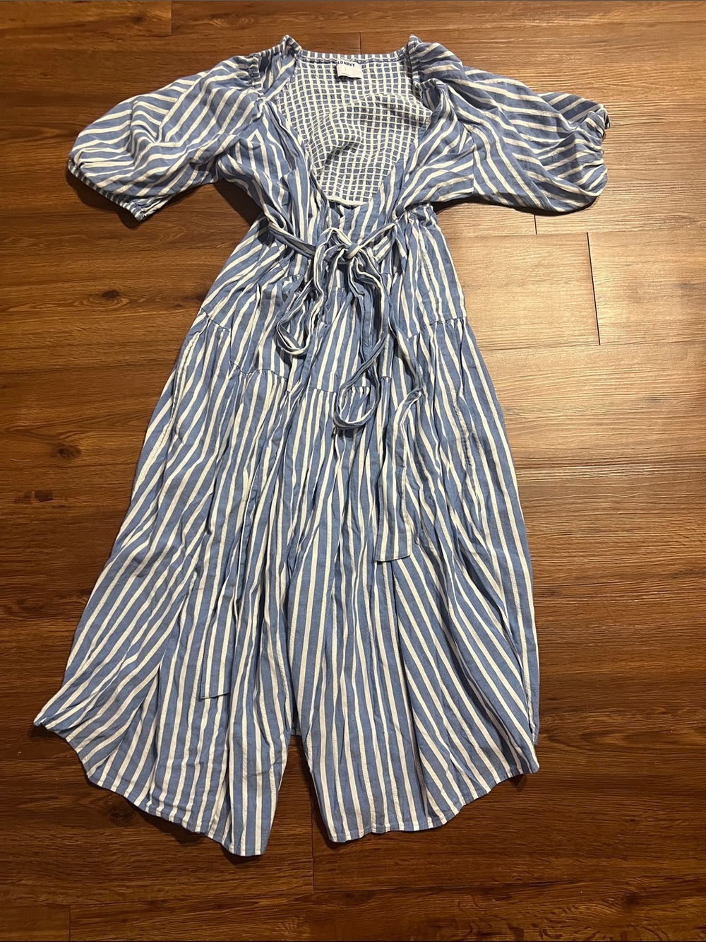 Old Navy Blue and White Striped Tie-Waist Maxi Dress